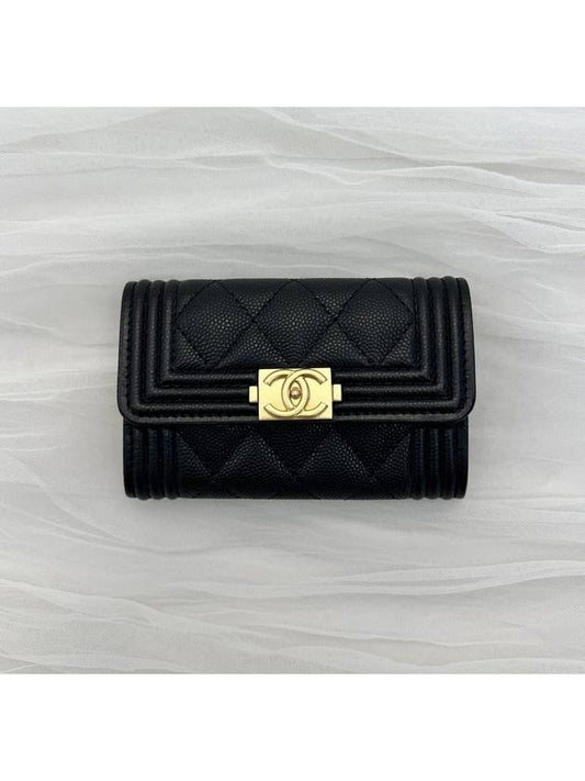 Boy Flap Card Holder Grained Calfskin Gold Black - CHANEL - BALAAN 2