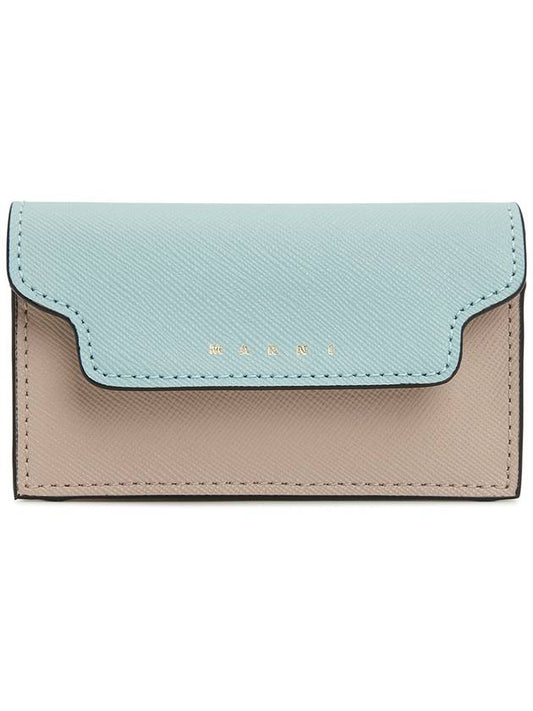 Logo Color Block Saffiano Card Wallet Aquamarine - MARNI - BALAAN 2