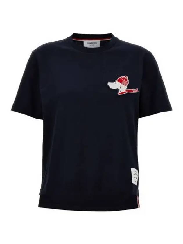 Festive Jersey Button Hector Short Sleeve T Shirt Navy - THOM BROWNE - BALAAN 2