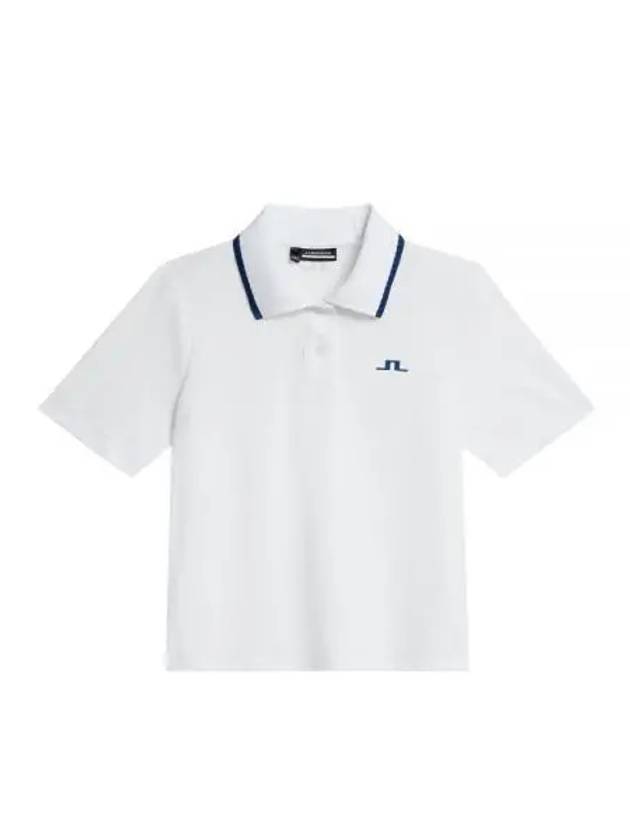 Carina Jacquard Cropped Polo Shirt White - J.LINDEBERG - BALAAN 2