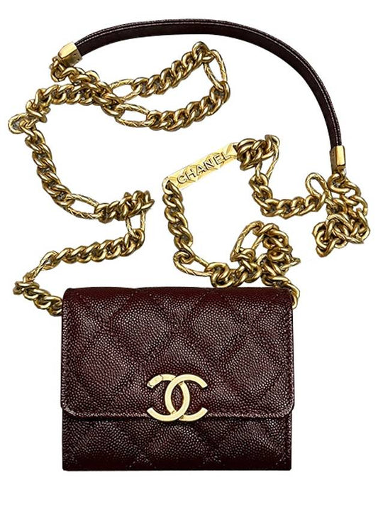 Caviar CC logo gold chain card wallet burgundy - CHANEL - BALAAN 1