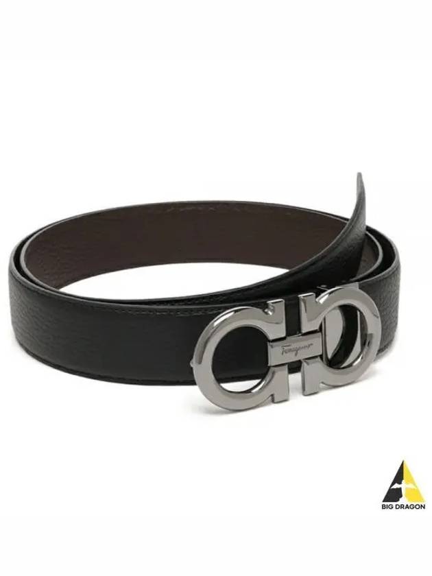 Reversible Gancini Leather Belt Dark Brown Black - SALVATORE FERRAGAMO - BALAAN 2