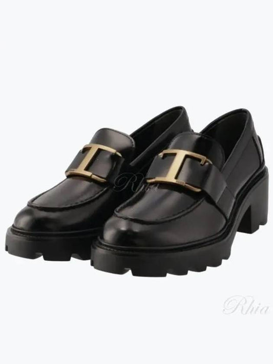 T Logo Leather Loafer Heels Black - TOD'S - BALAAN 2