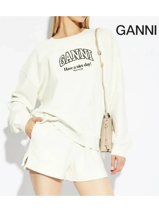 Logo Print Cotton Sweatshirt Beige - GANNI - BALAAN 8