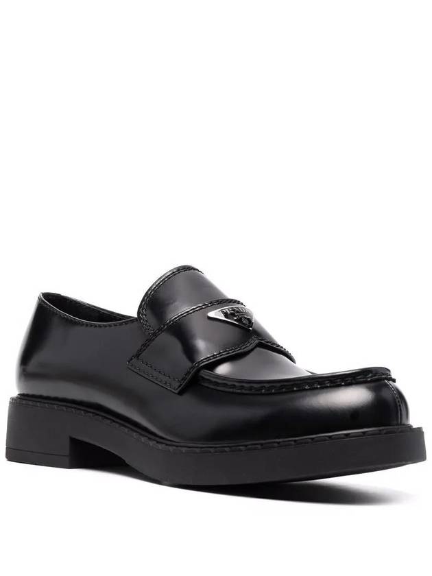 Chocolate Brushed Leather Loafers Black - PRADA - BALAAN 3