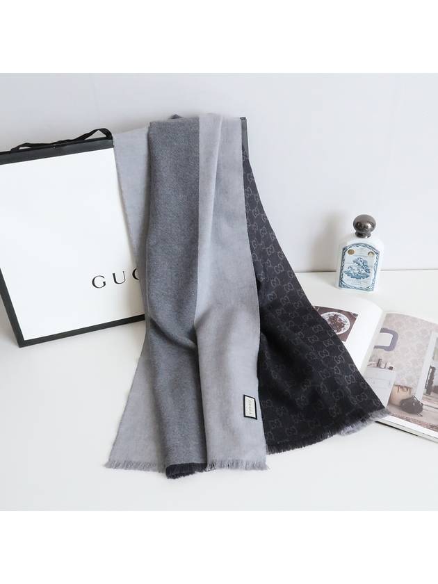 GG jacquard wool scarf black - GUCCI - BALAAN.