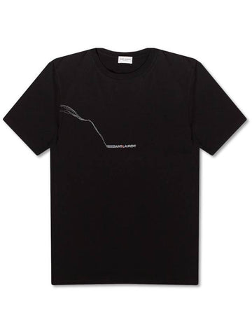 Logo Printing Cotton Short Sleeve T-Shirt Black - SAINT LAURENT - BALAAN.