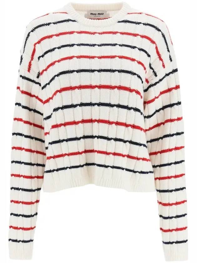 Striped Cashmere Knit Top White - MIU MIU - BALAAN 1