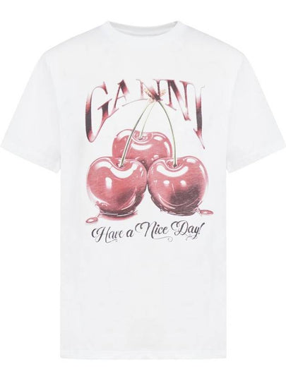 Basic Cherry Relax Jersey Short Sleeve T-Shirt White - GANNI - BALAAN 2