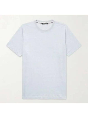 Crew Neck Linen Short Sleeve T-shirt White - LORO PIANA - BALAAN 1