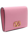 Compact V Logo Signature Calfskin Half Wallet Pink - VALENTINO - BALAAN 4