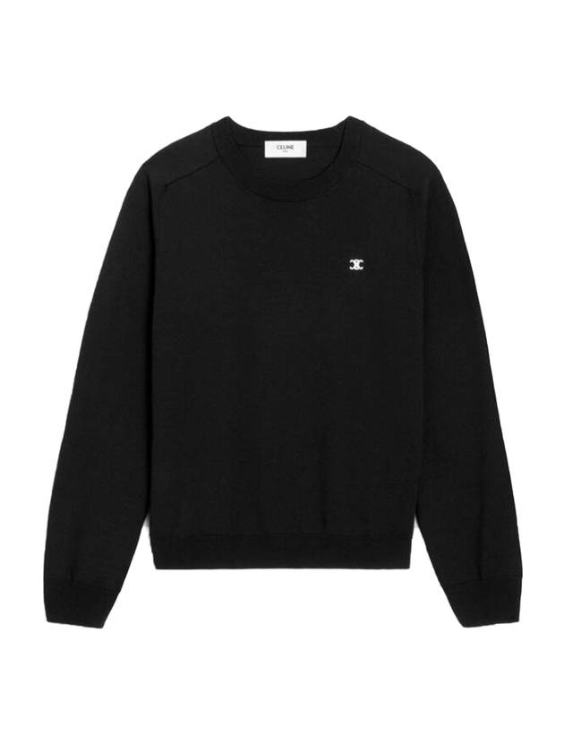 Triomphe Crew Neck Wool Knit Top Black - CELINE - BALAAN 1