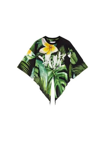 Leaf Print Slit Hem T Shirt Green - PHILIPP PLEIN - BALAAN 1