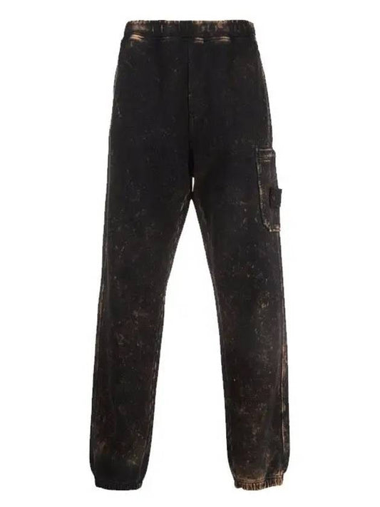 Men's Wappen Patch Off-Dye Fleece Jogger Pants Black Orange - STONE ISLAND - BALAAN 2