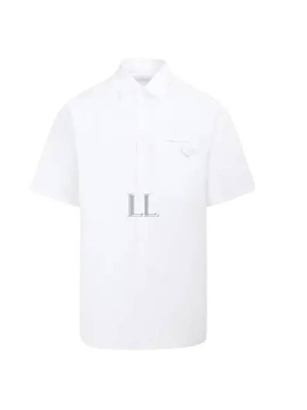 Triangle Logo Pocket Regular Fit Cotton Short Sleeve Shirt White - PRADA - BALAAN 2