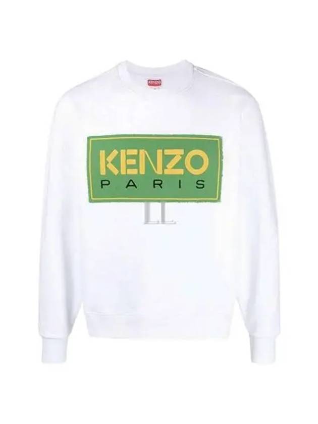 Paris Logo Patch Print Round Neck Cotton Sweatshirt White - KENZO - BALAAN 2