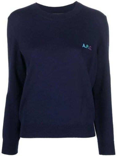 Vera Embroidered Logo Knit Top Dark Navy - A.P.C. - BALAAN 1