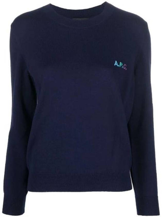 Vera Logo Embroidered Knit Top Dark Navy - A.P.C. - BALAAN.