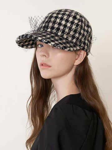 Lace Point Wire Cap Hound's Tooth Black - BROWN HAT - BALAAN 1