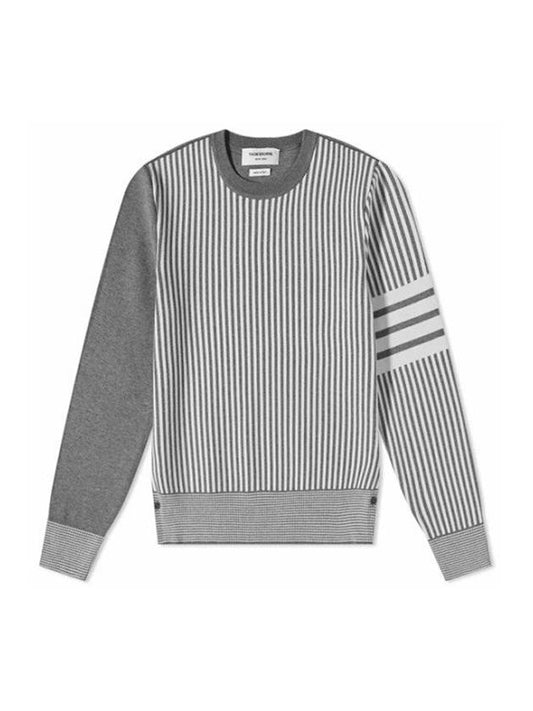 Men Funmix Seersucker Jacquard Pullover Knit Sweatshirt Grey - THOM BROWNE - BALAAN.