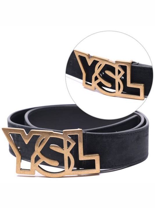 Men's Gold Big YSL Logo Leather Belt Black - SAINT LAURENT - BALAAN 2