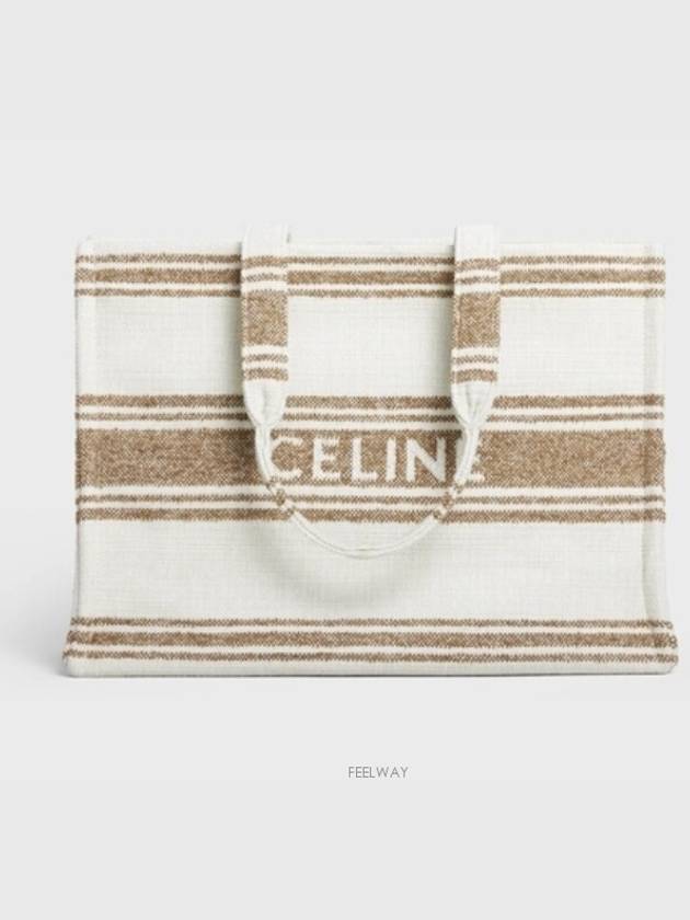 Striped Textile Logo Jacquard Large Cabas Thais Tote Bag Tobacco - CELINE - BALAAN 3