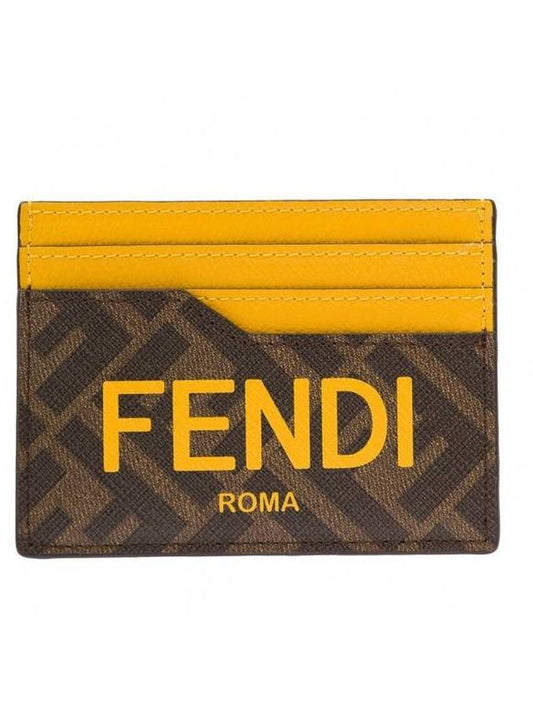 Roma Logo 3-Fold Card Wallet Brown Yellow - FENDI - BALAAN 1