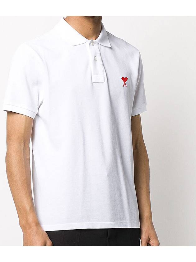 Small Heart Logo Polo Shirt White - AMI - BALAAN 3