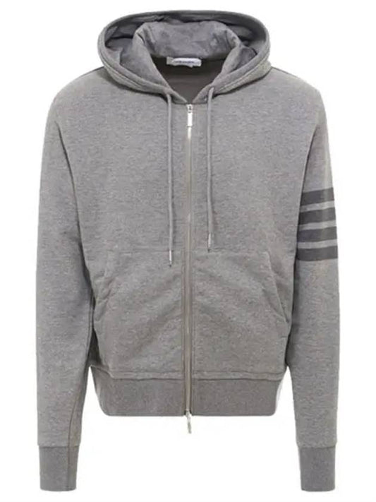 Men's Diagonal Armband Loopback Relaxed Fit Zip Up Hoodie Grey - THOM BROWNE - BALAAN 2