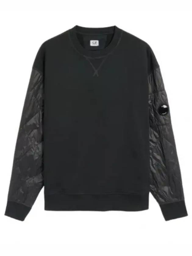 Diagonal Raised Fleece Mixed Quilted Crew Neck Sweatshirt Black - CP COMPANY - BALAAN 2