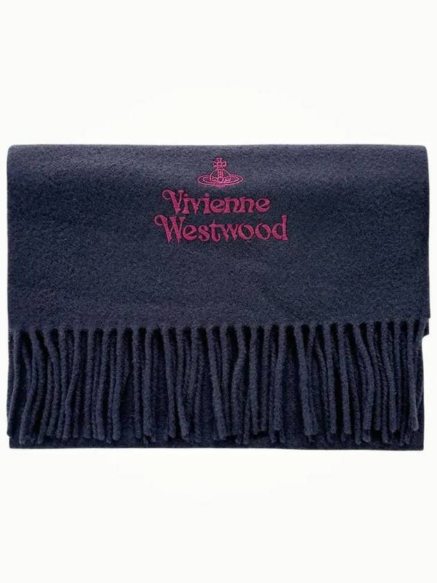 Logo Wool Fringe Muffler Navy - VIVIENNE WESTWOOD - BALAAN 2