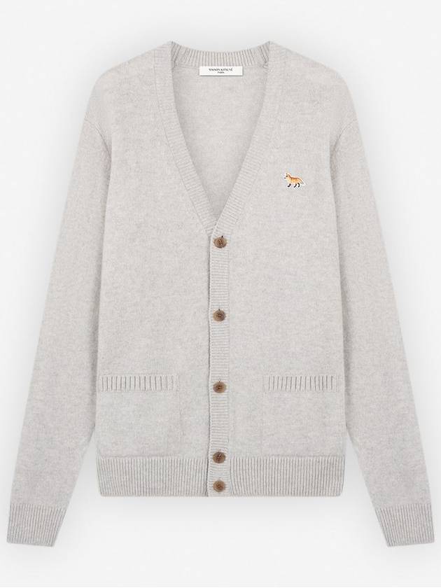 Baby Fox Patch V-neck Cardigan Light Grey - MAISON KITSUNE - BALAAN 2