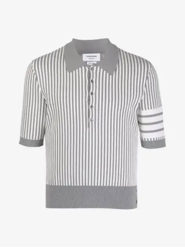 4-Bar Striped Seersucker Jacquard Short Sleeve Polo Shirt Grey - THOM BROWNE - BALAAN 2