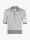 4-Bar Striped Seersucker Jacquard Short Sleeve Polo Shirt Grey - THOM BROWNE - BALAAN 3