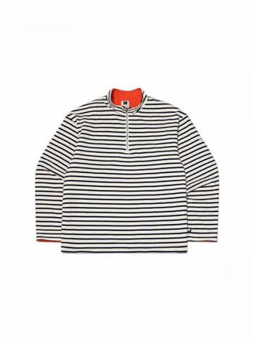 KODAK Apparel Striped Fleece Semi Overfit Half Zip up Sweatshirt IVORY - KODO - BALAAN 1