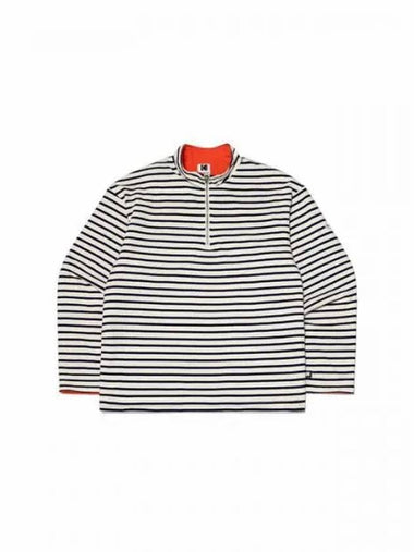 KODAK Apparel Striped Fleece Semi Overfit Half Zip up Sweatshirt IVORY - KODO - BALAAN 1