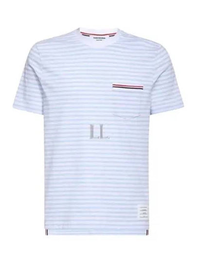 Striped Jersey Pocket Short Sleeve T-Shirt Light Blue White - THOM BROWNE - BALAAN 2