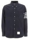 Men's Diagonal Solid Flannel Long Sleeve Shirt Navy - THOM BROWNE - BALAAN 2