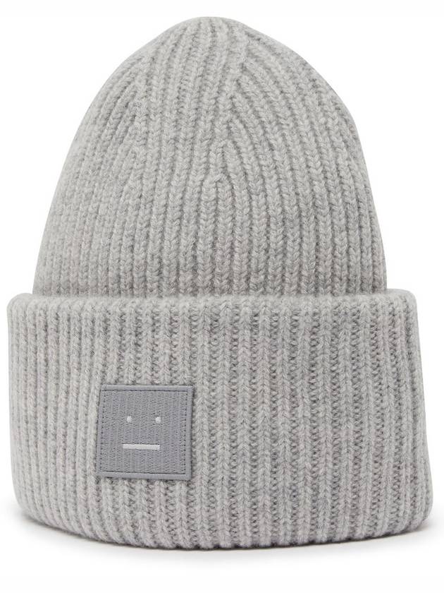 Face Patch Ribbed Wool Beanie Grey - ACNE STUDIOS - BALAAN 4