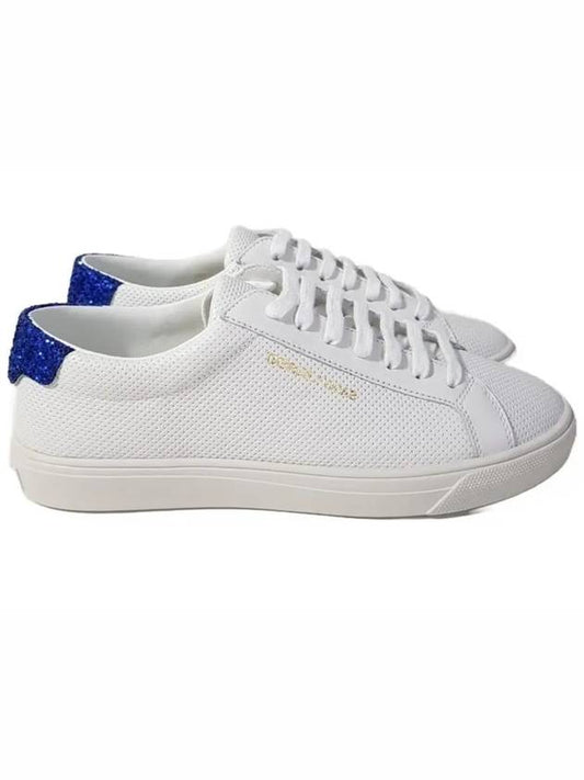 Andy Glitter Leather Low Top Sneakers White Blue - SAINT LAURENT - BALAAN 2