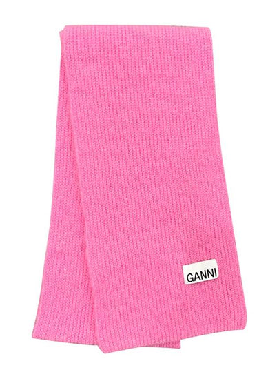 Logo Patch Wool Blend Muffler Pink - GANNI - BALAAN 2