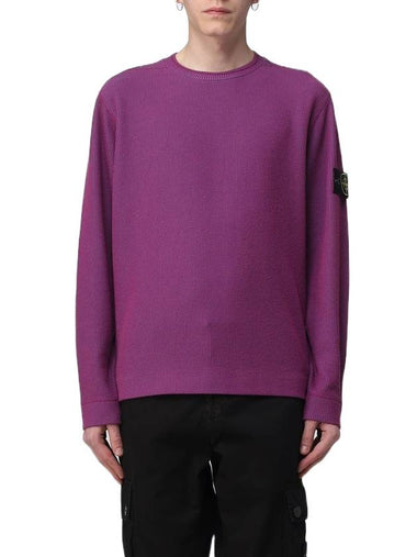 Men's Wappen Patch Crewneck Knit Sweatshirt Magenta - STONE ISLAND - BALAAN 1