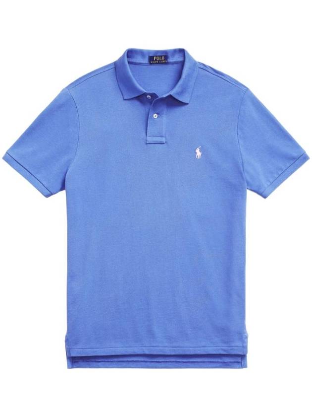 Embroidered White Pony Slim Fit Polo Shirt Blue - POLO RALPH LAUREN - BALAAN 1