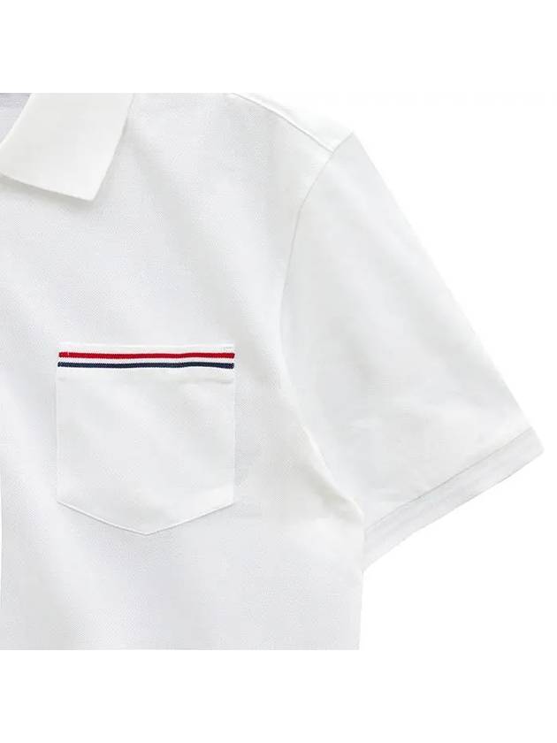 Men's Three Stripes Pocket Mercerized Short Sleeve Polo Shirt White - THOM BROWNE - BALAAN 5