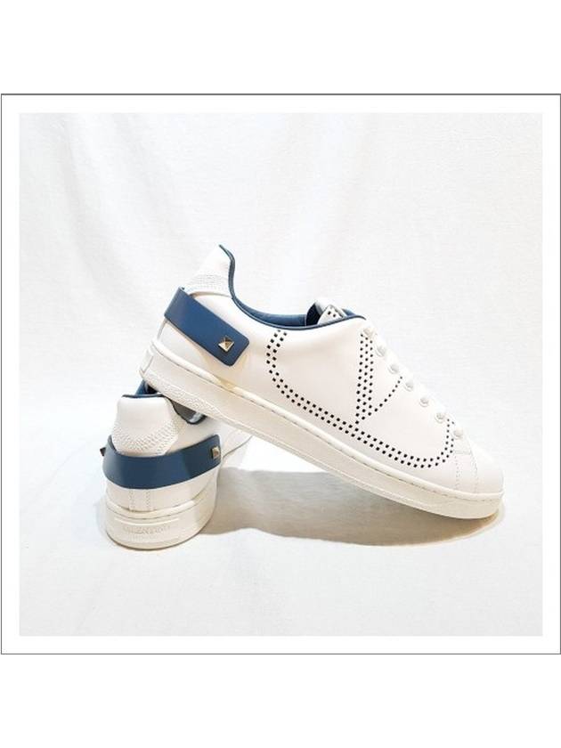 Men's V Logo Backnet Low Top Sneakers White Blue - VALENTINO - BALAAN 4