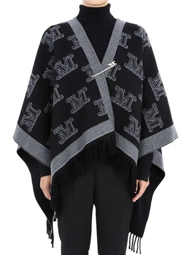 Women s Logo Pattern Wool Cape Shawl Black 2424736091 008 - MAX MARA - BALAAN 2