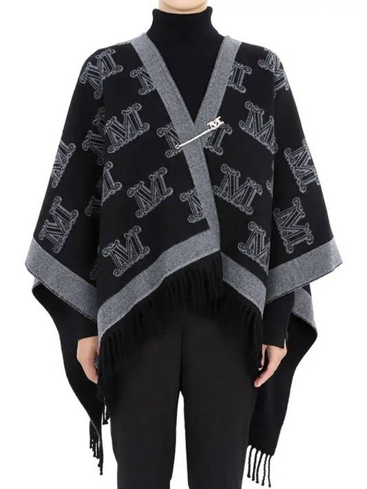 Women s Logo Pattern Wool Cape Shawl Black 2424736091 008 - MAX MARA - BALAAN 1