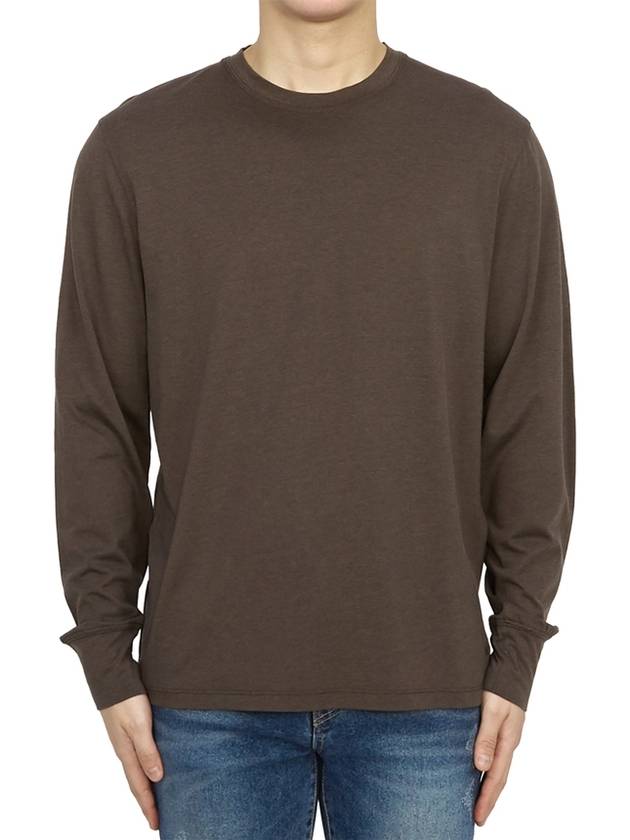 Embroidered Logo Lyocell Cotton Blend Jersey Long Sleeve T-Shirt Dark Chocolate - TOM FORD - BALAAN 4