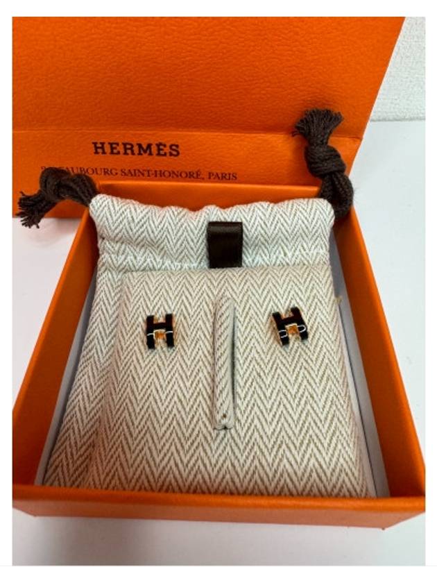 Mini Pop H Rose Gold Earrings Noir - HERMES - BALAAN 4