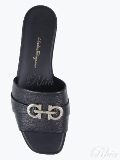 Gancini Leather Slippers Black - SALVATORE FERRAGAMO - BALAAN 2